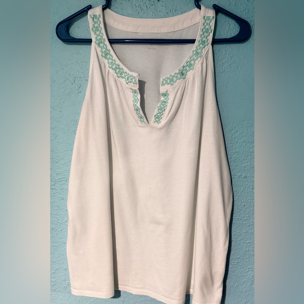 STYLUS White Tank Top with turquoise Embroidery